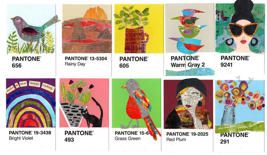 10 Pantone postcards with collages for the 100 Day Project.