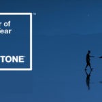 Color of the Year 2020 Pantone. Silhouette of 2 figures on a blue background.