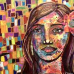 Multi-Colored art journal spread with a collaged portrait